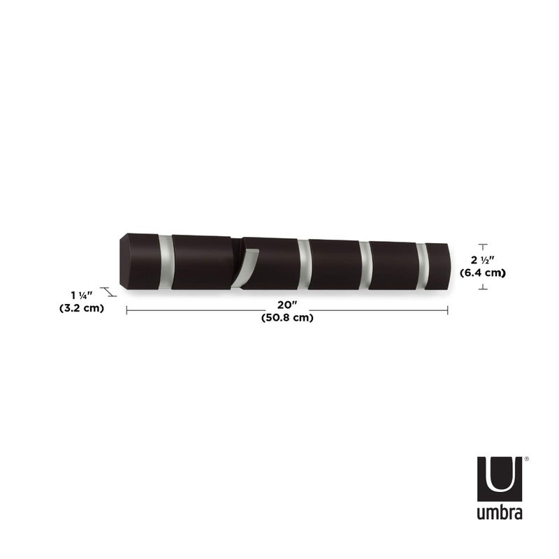 Umbra Flip Wall-Mounted Coat Rack with 5 Hooks â€“ Modern, Space-Saving Storage for Hats, Jackets, Bags, Entryway, Mudroom, Closet, Bathroom, Bedroom â€“ Espresso/Nickel - Image 3
